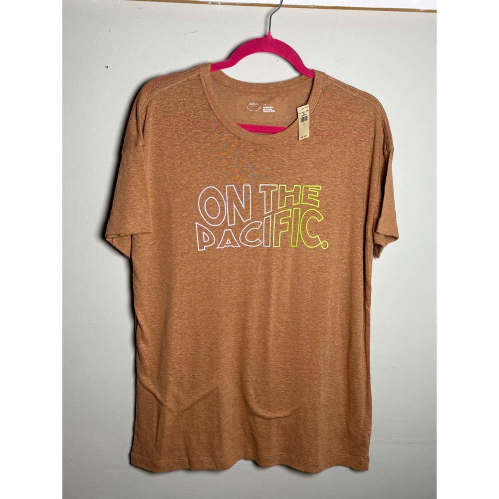 Aerie Linen Blend Graphic Tee Coastal Boho Fall Casual Small NEW